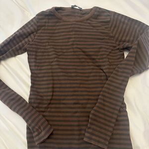Brown Brandy Melville Leah Striped Long Sleeve